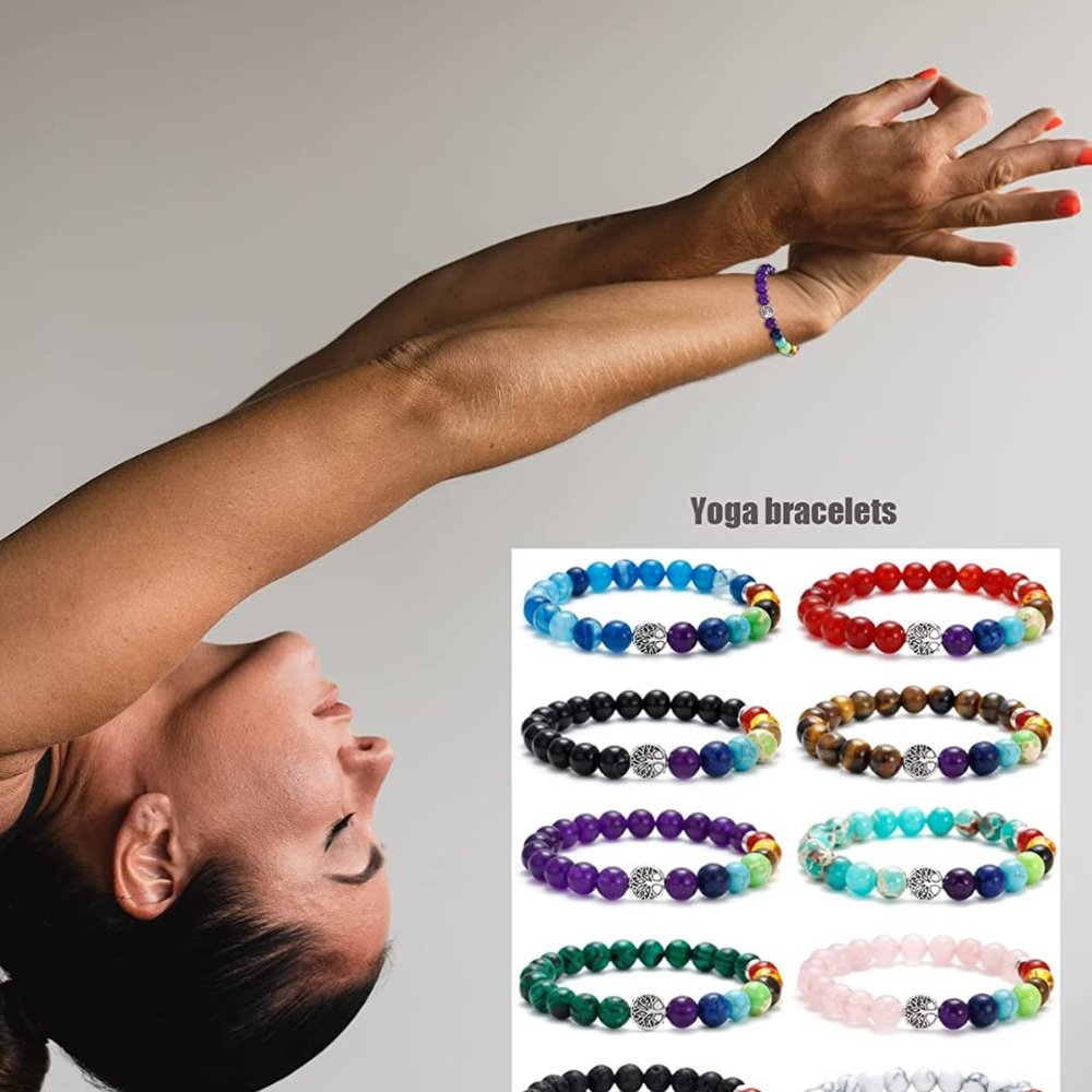 New 10Pcs Tree of Life Healing Crystals Bracelet - 7 Chakra Semi Precious Stones - Picture 7 of 7